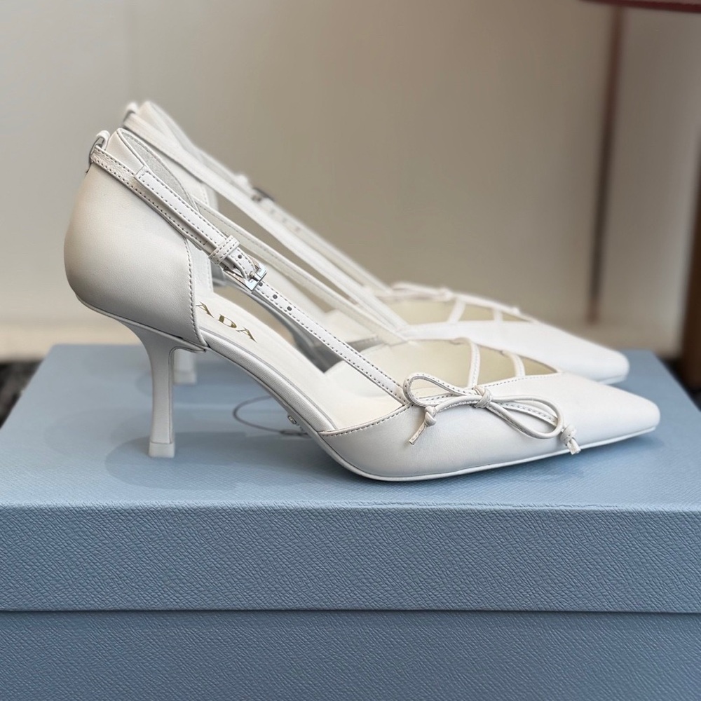 Prada White Women's Heels with Bow Detail - Picture 2 of 5